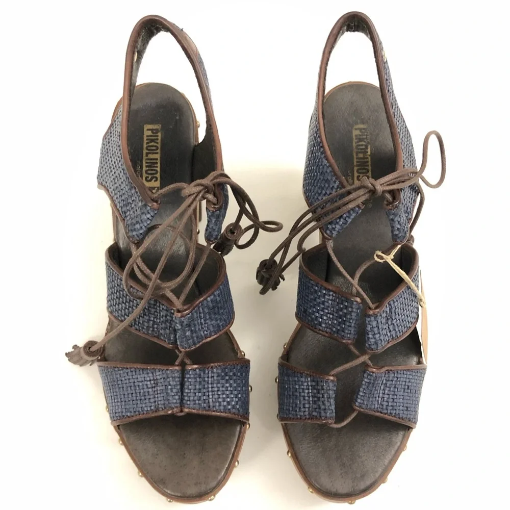 PIKOLINOS Sz 42 Blue Leather Platform Sandals - Olmo - Picture 7 of 13